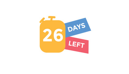 26 days left Countdown number banner templates. time icon. Vector Illustration