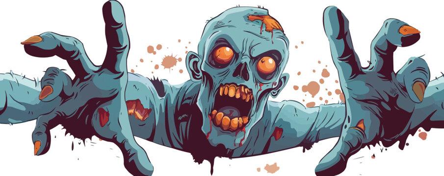 recommend clip art: Zombie with outstretched arms on a white background. Vector flat isolated.