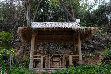 gazebo with thatched roof