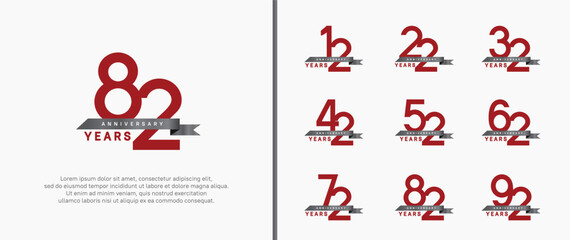 anniversary logo style set. vector design red color and black ribbon for celebration moment