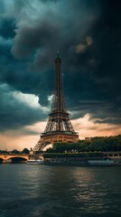 Naklejka premium AI generator image of Render a square, hyper-realistic image of Rotterdam by night for Instagram. Feature the Erasmus Bridge, Euromast, and skyline with reflections in the Maas River. Capture the city