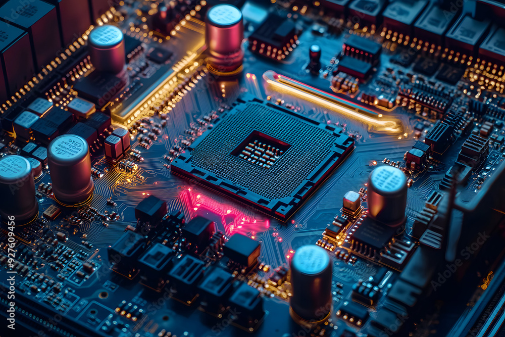 Poster computer motherboard circuit with central processing unit (cpu) chips