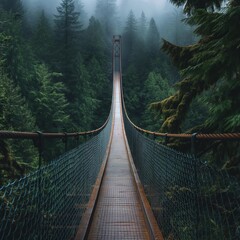 AI generator image of winter suspension bridge falling snow