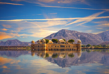 Jal Mahal Palace in the Man Sagar Lake, sunrise view, Jaipur, Rajasthan, India