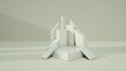 3d render, natural podium concept, mockup, template, stone podium display in wall shadow...