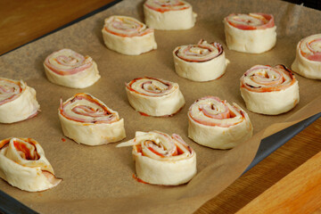 Puff pastry pizza rolls preparation