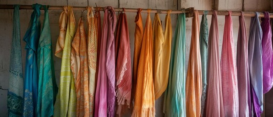 AI generator image of dyeing fabric in various colors ,The sari is the clothing of the Indian people.
