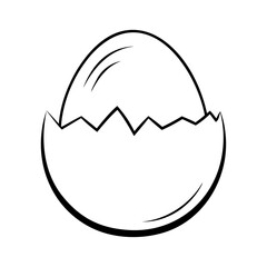 Black silhouette chicken egg shell cracked in half icon and vector illustration 