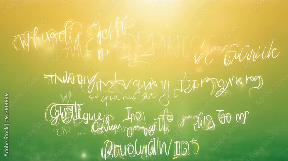 Poster abstract text art in green and yellow color blend background generative ai