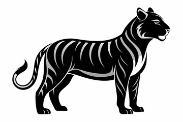 Royal bengal tiger full body standing style silhouette black vector art illustration