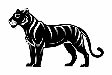 Royal bengal tiger full body standing style silhouette black vector art illustration