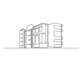Continuous one line drawing of architecture building. Modern house architecture single line vector illustration. Editable line vector.