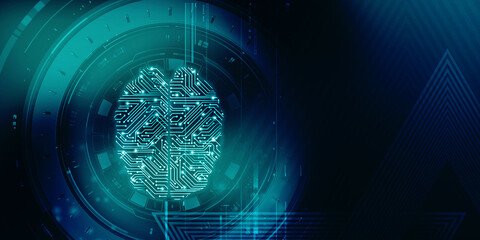 2d illustration Concept of thinking, background with brain, Abstract Artificial intelligence. Technology web background
