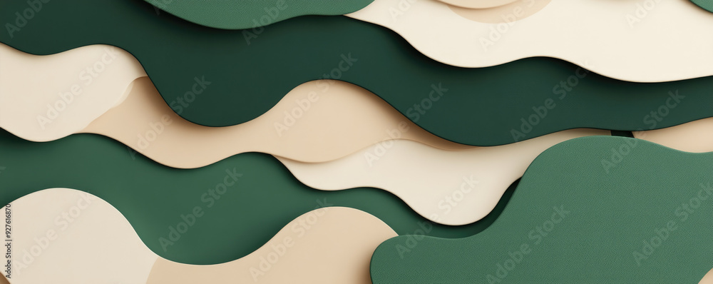 Poster organic wave patterns in earthy greens and soft creams, creating a harmonious and textured backdrop 