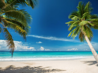 Obraz premium A view of an empty tropical beach, palm trees
