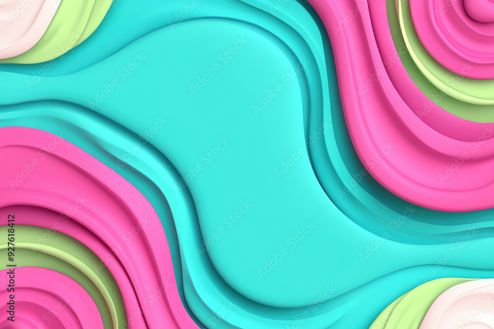 Poster colorful abstract waves, an intricate design of layered pastel shapes flowing seamlessly, creating a