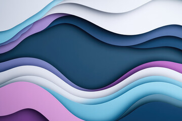 Layered Waves of Color, an abstract composition featuring soft overlapping curves in rich blue, purple, and white tones, creating a sense of depth and movement.