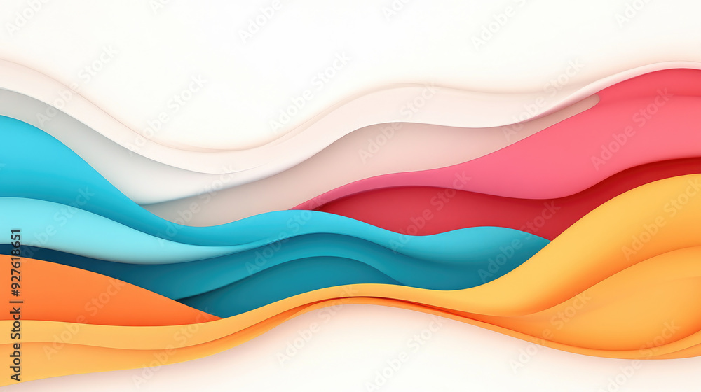 Poster colorful undulating waves, a blend of soft hues creating a harmonious flow, evoking serenity and cre