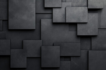 Modern geometric wall design, an arrangement of textured rectangular panels in varying sizes, creating a striking contrast against a dark backdrop, emphasizing minimalism and sophistication.