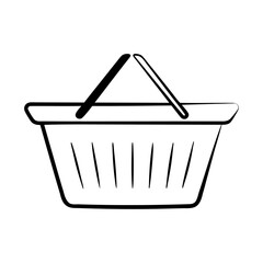 Black silhouette supermarket grocery shopping basket icon and vector illustration