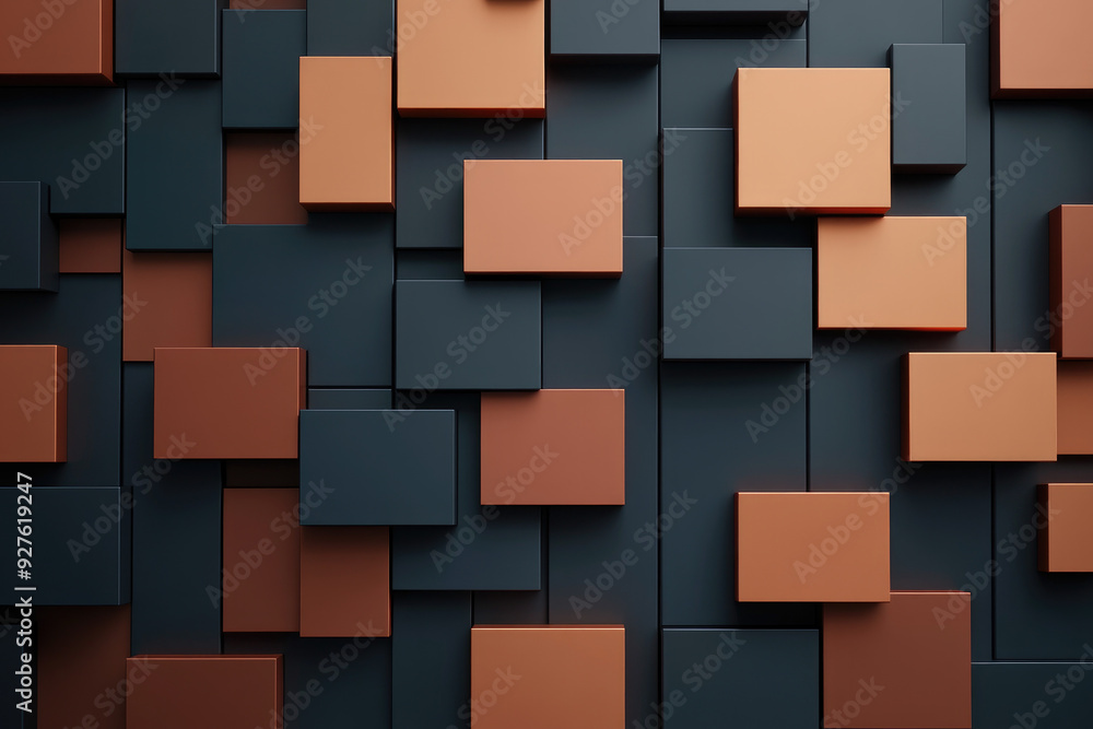 Aufkleber geometric fusion, a modern composition of varied rectangular blocks in earthy tones of copper and de