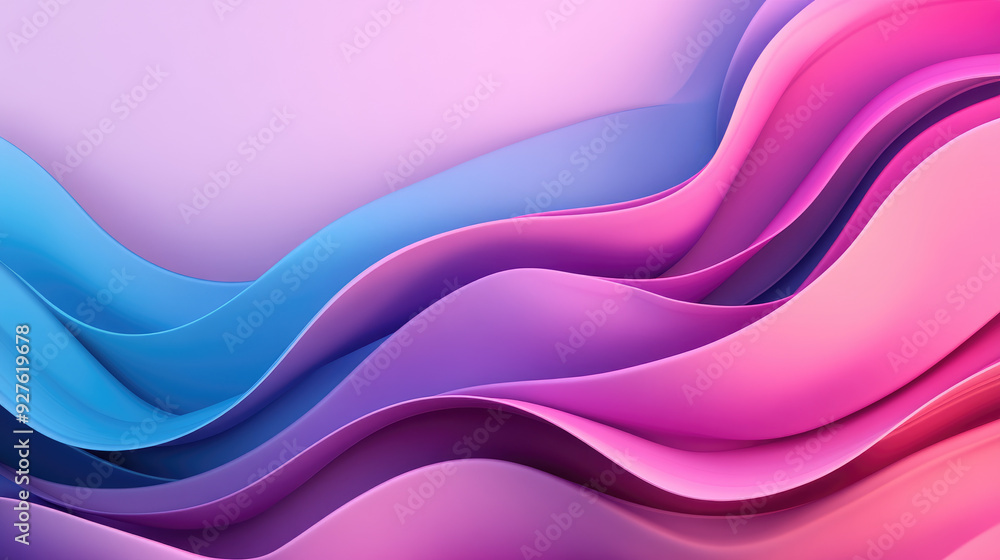 Poster fluid harmony, a mesmerizing blend of soft blue and pink waves flowing seamlessly, creating a tranqu