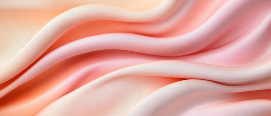 Delicate silk textures in peach and pink hues, cascading waves create a soothing sense of elegance and softness, perfect for luxury fashion or interior design inspiration