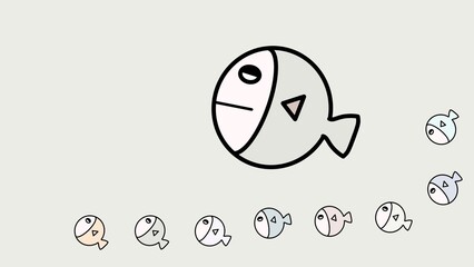 Cute Cartoon A Family Fish In Polluted Water. Minimal Style, Digital Art, Procreate Pocket