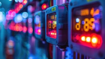 Digital Display Panel with Red and Blue Lights