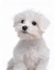 マルチーズの子犬のポートレート（Maltese puppy portrait on white background）
