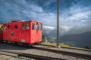 Electric locomotive on the Schynige Platte Railway station in Switzerland