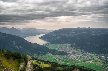 Panoramic view of the city of Interlaken anf Lake Thun