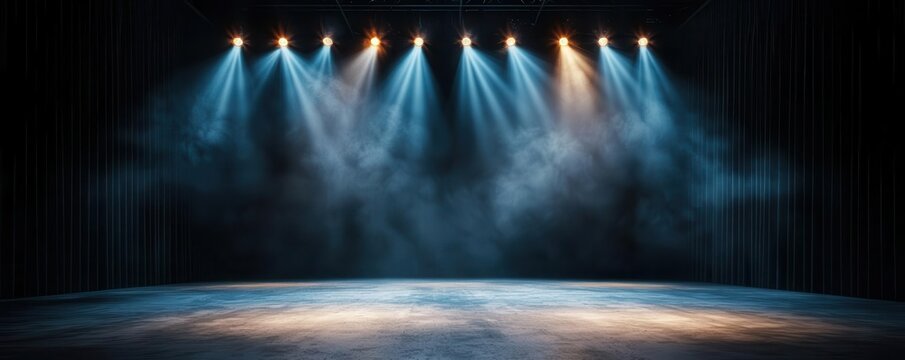 An unused catwalk in a fashion show venue, with spotlights ready, waiting for the models and the latest designs