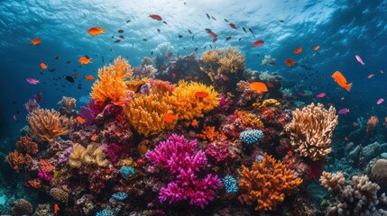 Vibrant Underwater Coral Reef with Colorful Fish - Tropical Marine Life Photography