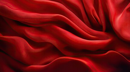 Obraz premium A vibrant red fabric with a delicate wave pattern, draped smoothly, creating a sense of motion.