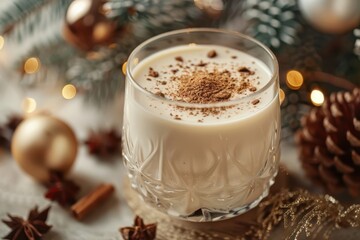 Eggnog Drink with Cinnamon and Lights
