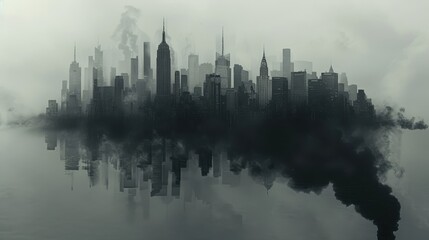 Fototapeta premium Cityscape Reflection in Smoky Haze