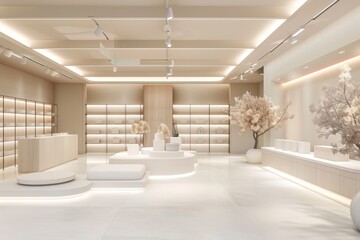 Modern interior of a minimalistic spacious retail store