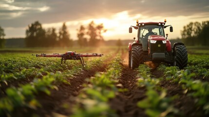 Autonomous agriculture vehicle and drone self driving, 5G technolohy with smart farming concept