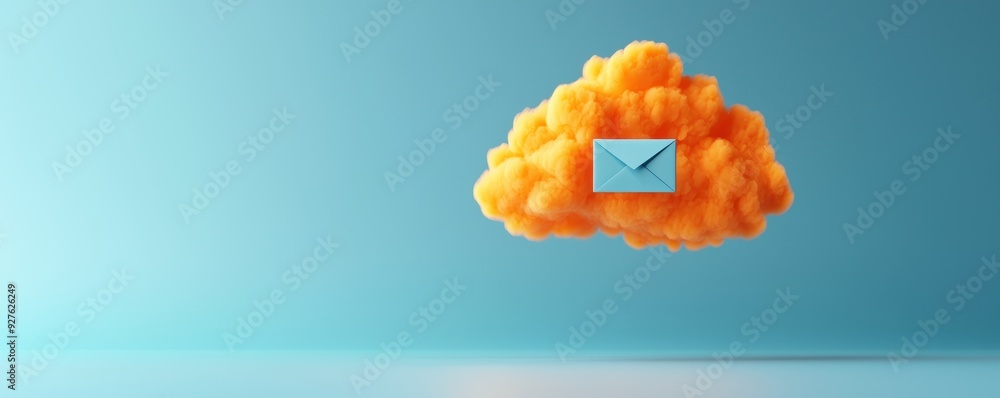 Poster a vibrant cloud with an envelope symbolizes cloud computing and digital communication in a modern se