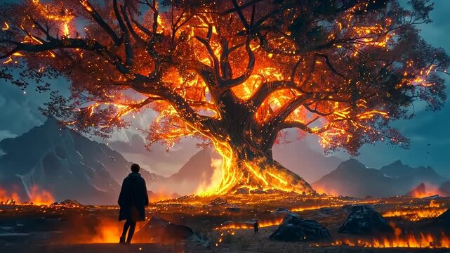 Moses by the burning bush at mount Horeb