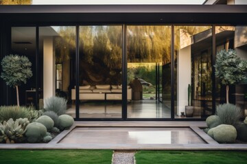 Aesthetic home entrance with large glass sliding doors