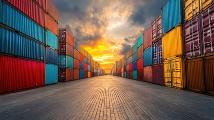 Fototapeta premium Container industrial yard shipping Export Logistic