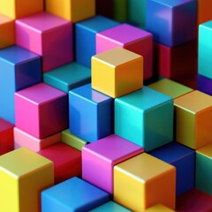 Obraz premium Colorful geometric cubes stacked in an abstract, modern evolution concept, each cube representing a stage in business or creative development.