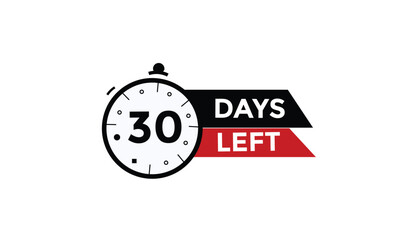 30 days left Countdown number banner templates. time icon. Vector Illustration 
