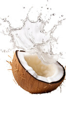 Coconut Half Splashing Water with Creamy Inside and Texture.