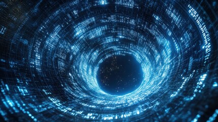 Abstract Blue Digital Tunnel - Futuristic Technology Background.