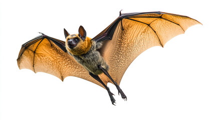 Obraz premium A golden-crowned flying fox soaring against a white backdrop