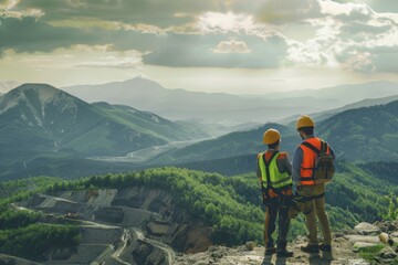 Environmental engineers overlooking a valley