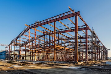 Structure of steel for building under construction